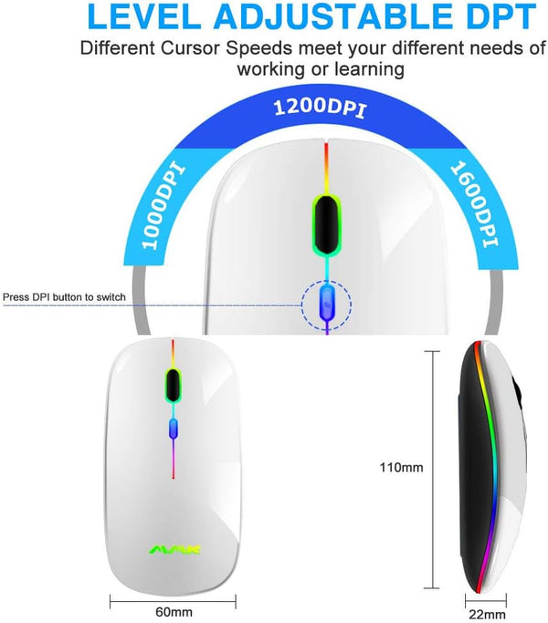 Wireless Bluetooth Mouse for Laptop, Rechargeable Mouse 2.4G USB Optical Wireless Mouse, LED Slim Dual Mode(Bluetooth 5.0 and 2.4G) Wireless for