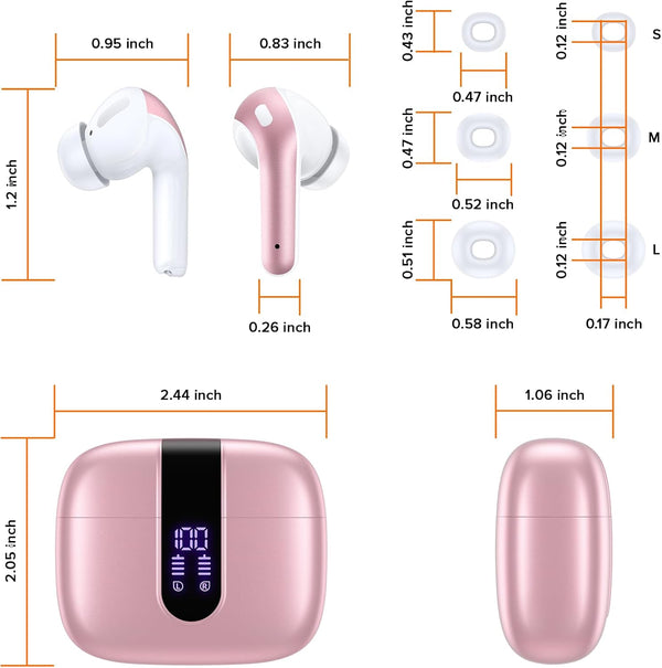 TAGRY Bluetooth Headphones True Wireless Earbuds 60H Playback LED Power Display Earphones with Wireless Charging Case IPX5 Waterproof in-Ear Ear