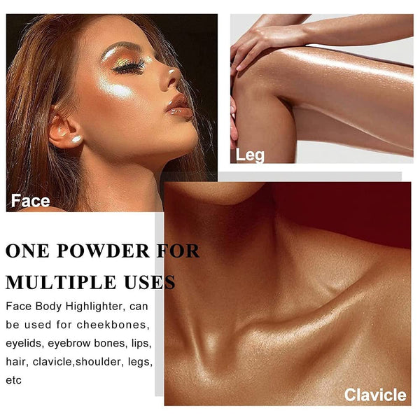Glitter Powder Highlighter Makeup, Body Brightens the Natural Three-Dimensional Face Blusher Patting Powder Highlighter. (01# White Moonbeam)