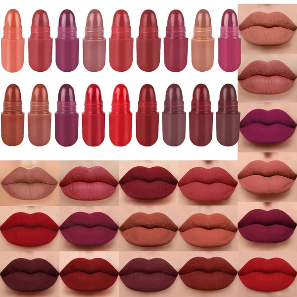Evpct 18Pcs Capsule Pills Lipstick Mini Matte Lipstick Set for Women Long Lasting Labiales Mate 24 Horas Originales Deep Red 24 Hour Waterproof