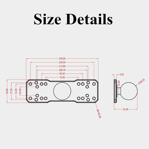 BRCOVAN 1.5'' Ball Fish Finder Mount, Aluminum Alloy Universal Marine Electronic Plate for RAM Mounts C Size 1.5 Inch Ball Double Socket Arm, Fit