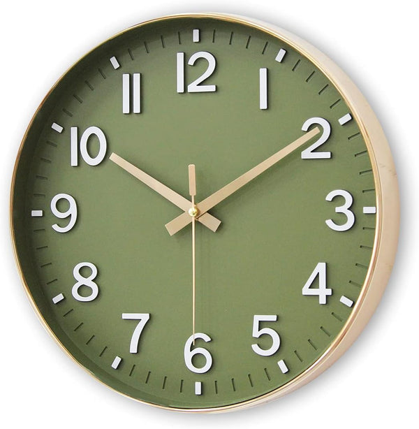 HZDHCLH Wall Clocks Battery Operated,12 inch Silent Non Ticking Modern Wall Clock for Living Room Bedroom Kitchen Office Classroom Decor (Olive