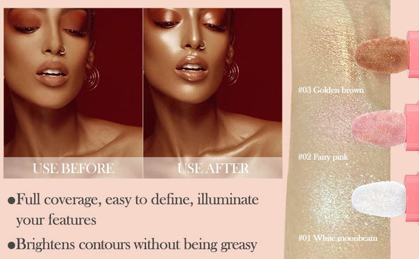 Glitter Powder Highlighter Makeup, Body Brightens the Natural Three-Dimensional Face Blusher Patting Powder Highlighter. (01# White Moonbeam)