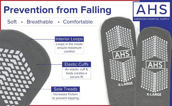 Grippy Socks | Gray One Size Fits Most Non Skid Socks | 6 Pairs of Anti-Slip Socks