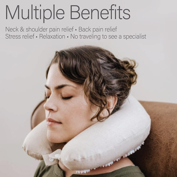 Kanjo Memory Foam Acupressure Neck Pillow - High Density Memory Foam Core - Travel Accessory Pillow - Relieves Neck Pain and Back Pain - Includes