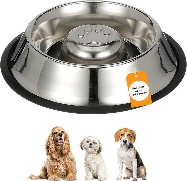 Neater Pet Brands Stainless Steel Slow Feed Bowl - Non-Tip & Non-Skid - Stops Dog Food Gulping, Bloat, Indigestion, and Rapid Eating (1-1/2 Cup)