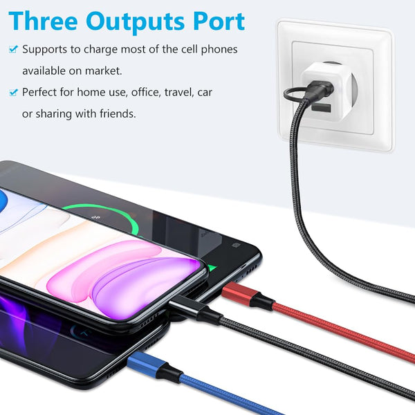 Puxnoin Multi Charging Cable 5 in 1, 2Pack 4FT USB C Multi Charger Cable Universal Multiple Charging Cord with USB C/Micro USB Connectors for Most