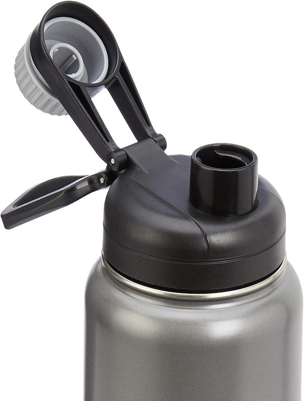 Amazon Basics Large Stainless Steel Insulated Water Bottle, Spout Lid, 30.1 Ounces, Gray