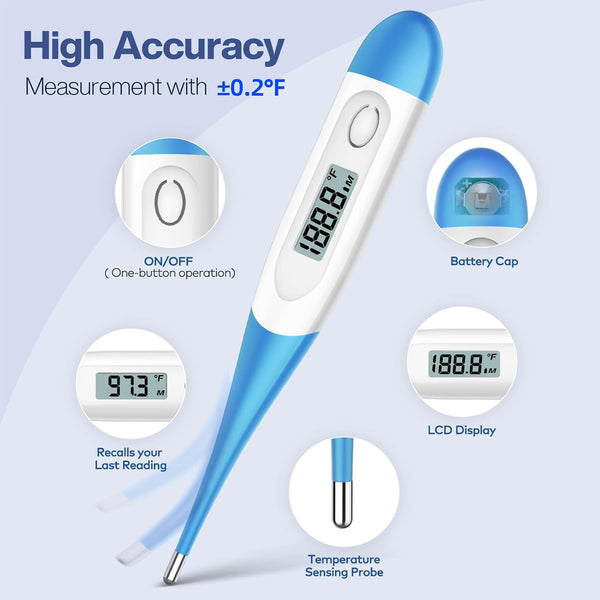 Boncare 10 Seconds Oral Thermometer for Adults and Kids - Accurate & Safe Rectal Thermometer for Baby with Fever Alarm, Digital Thermometer FSA