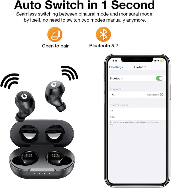 X9 Wireless Earbuds Bluetooth 5.3 Headphones Waterproof Stereo Earphones in Ear Touch Control with Microphone Headset with Deep Bass for Sport,