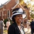 June'S Young Women Church Hats Formal Dress Derby Hats with Feather Elegant Bucket Hats (Black/White)