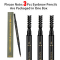 3 Pcs Waterproof Eyebrow Pencil Dark Brown, Premium Eye Brow Pencil Brn with Spoolie Brush, Longwearing for Perfect Brows, Professional,