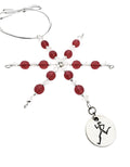 RUNNER GIRL Ornament - Beaded Snowflake Christmas Ornament/Gift Tag with round Pewter Runner Girl Charm with Jewelry Box - Handmade with Red