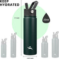 22Oz Stainless Steel Bottles with 3 Lids Sport Insulated Water Bottle,Army Green