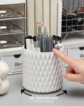 Rotating Pen Holder for Desk, 5 Slots Unique White Desk Organizer Easthetic Desktop Supplies and Accessories for Women Girls, Pencil Cup Caddy for