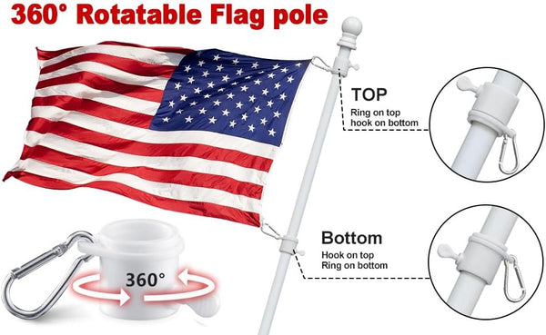White Flag Poles for outside House - 5Ft Tangle Free Flag Pole for House,Heavy Duty Metal Flagpole Hardware for 3X5 American Flags,Outdoor