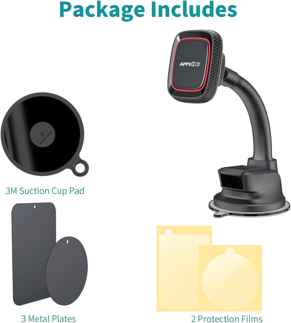 Apps2Car Magnetic Phone Holder for Car, Dashboard Windshield Phone Holder Mount with Flexible Arm & Built-In Strong Magnets, Suction Cup Phone