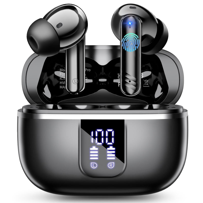 Wireless Earbuds, Bluetooth 5.4 Headphones in Ear Bass Stereo, Ear Buds with 4 ENC Noise Cancelling Mic, 38H Playtime with LED Display, IPX7