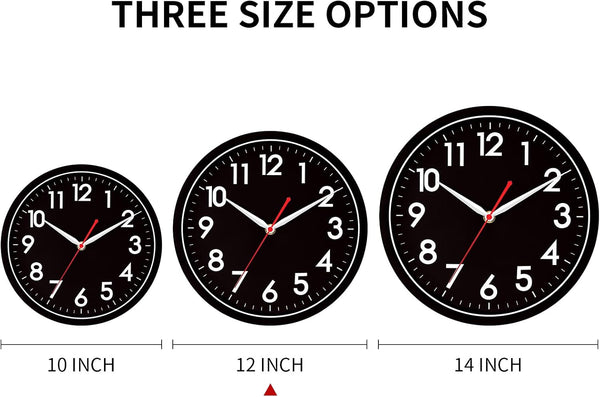 AKCISOT Wall Clock Modern Black Silent Non Ticking Wall Clocks Battery Operated 12 Inch, Small Analog Classic Clock Decorative for Bedroom,