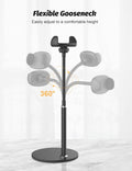 Cell Phone Stand, Adjustable Height & Angle Gooseneck Stand for Desk Flexible Arm Universal Holder, Aluminum Alloy Desktop Recording Compatible