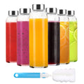 Clear Glass Bottles with Lids 18 Oz, Reusable Glass Water Bottles with Stainless Steel Cap for Juicing, Refrigerator,100% Leak Proof, BPA Free,