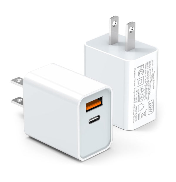 LCGENS USB C Wall Charger Block 20W, 2-Pack Dual Port PD Power Delivery Fast Type C Charging Block Plug Compatible with Iphone