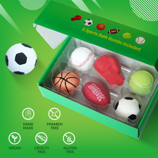 Bath Bombs for Kids, Extra Large Sports Bathbomb Set with 6 Sports Themes, All Natural Bath Bomb for Women and Men, Surpise inside Every Box of