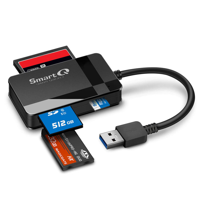 Smartq C368 USB 3.0 Card Reader - Plug & Play, Compatible with Apple & Windows, Supports SD, Micro SD, MS, CF Cards