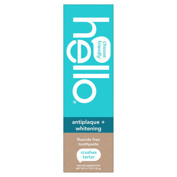 Hello Antiplaque and Whitening Fluoride Free Toothpaste, Whitening Toothpaste with Coconut Oil and Tea Tree Oil, Helps Whiten Teeth, Natural