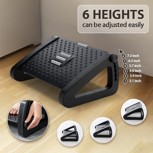 Foot Rest, Six Heights Adjustable Foot Rest for Under Desk at Work, Ergonomic Foots Stool for Under Office Desks, Under Desk Footrest with Foot