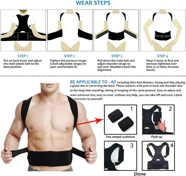 Thoracic Back Brace Posture Corrector - Magnetic Support for Neck Shoulder Upper and Lower Back Pain Relief - Perfect Posture Brace for Cervical