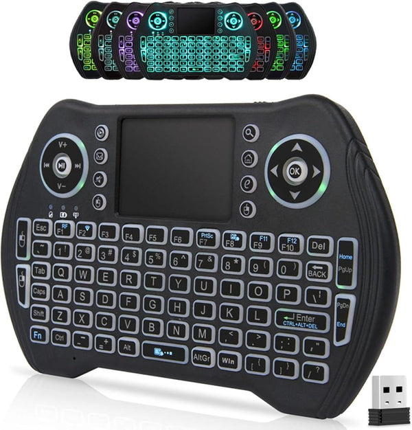 BL Mini Wireless Keyboard Remote Control with Touchpad Mouse Combo, Backlit 2.4Ghz Mini Keyboard Wireless USB Dongle Rechargeable Li-Ion Battery