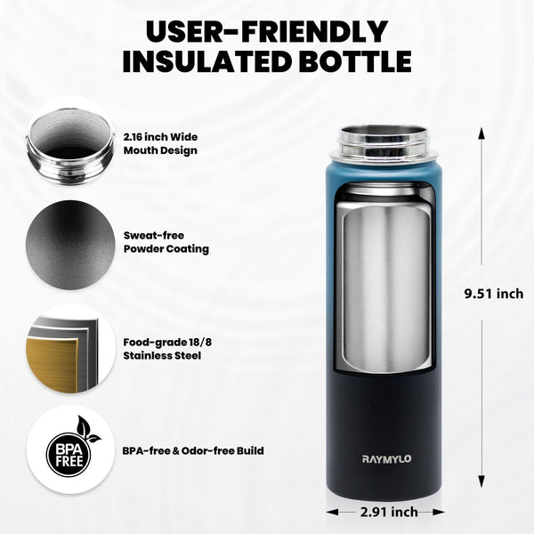 Insulated Water Bottle 20 Oz, Triple Wall Vacuum Stainless Steel (Cold for 48 Hrs), Leak Proof & Non-Bpa, Kids Water Bottle Jug for School with
