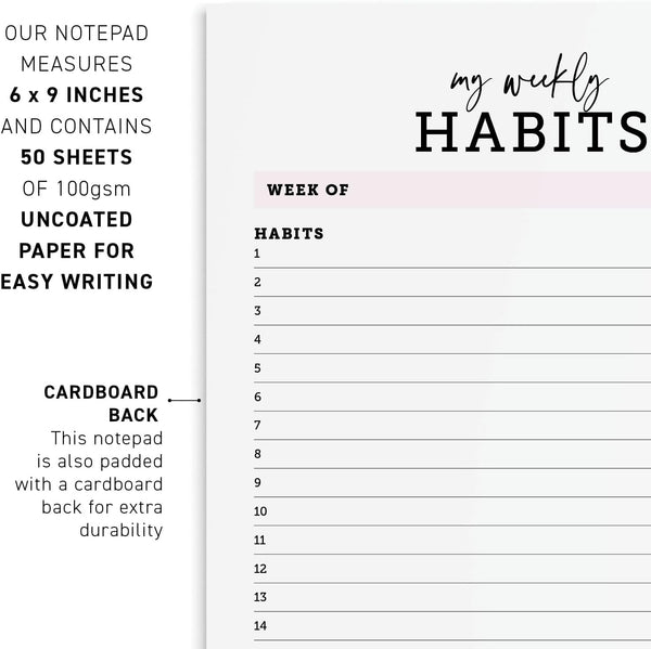 CARDAMONOLY Habit Tracker Notepad - 50 Page Tear off Planning Pad - 6 X 9 - High Performance Planner - Chore Chart for Adults - Weekly Planner