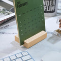 UNIQOOO 3.5" Walnut Wood Stand for 2024 Monthly Desk Calendar, Wooden Block Base, Cardstock Holder, for Office Home Retail Reception Decor, Photo