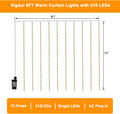 Vigdur Led Curtain String Lights, 8FT Window Fairy Lights for Bedroom with 210 Warm LEDs, Hanging Twinkle Indoor String Light for Party Wedding