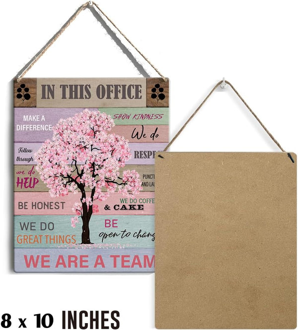 Office Quote Pink Tree Signs Wall Decor Desk Accessories Rustic in This Office Make a Difference Wooden Hanging Sign Decoration for Home Office
