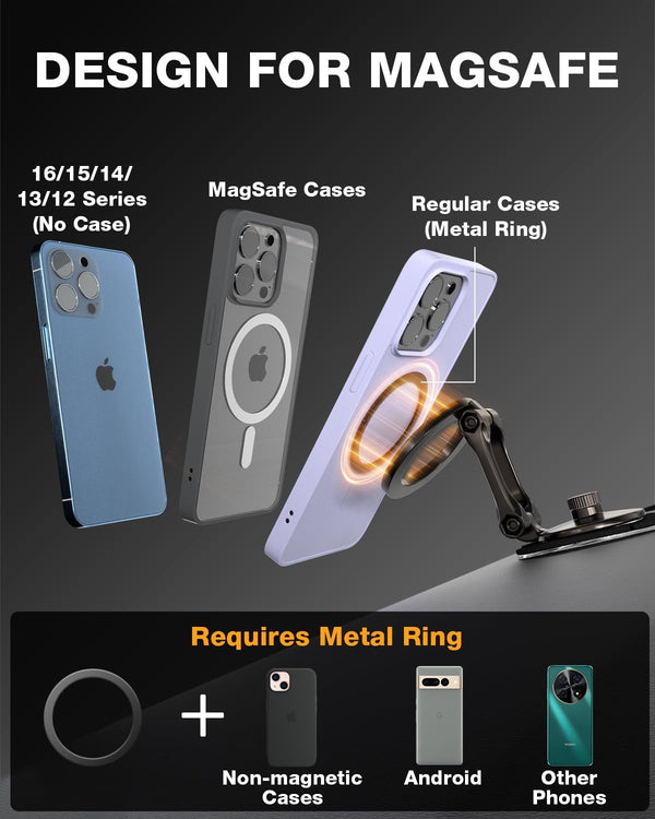 Smolink Phone Holders for Your Car Fits Car Dash&Tesla Screen, Magsafe Car Mount for Iphone, Strong Magnets Car Phone Mount, Universal