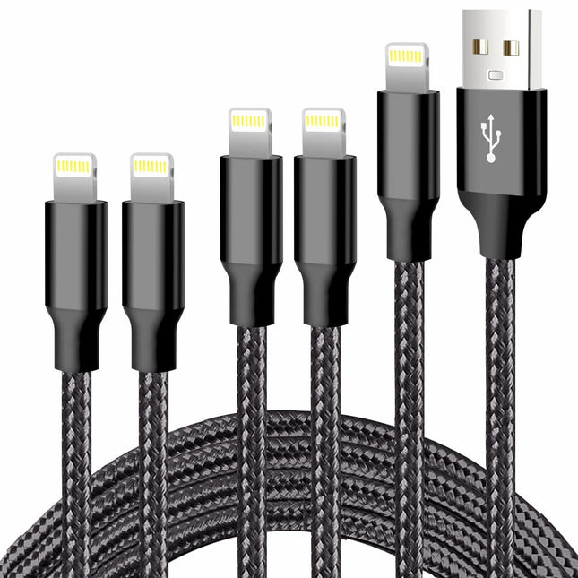 Iphone Charger, 5 Pack 3/3/6/6/10FT Apple Mfi Certified USB Lightning Cable Nylon Braided Fast Charging Cord Compatible 