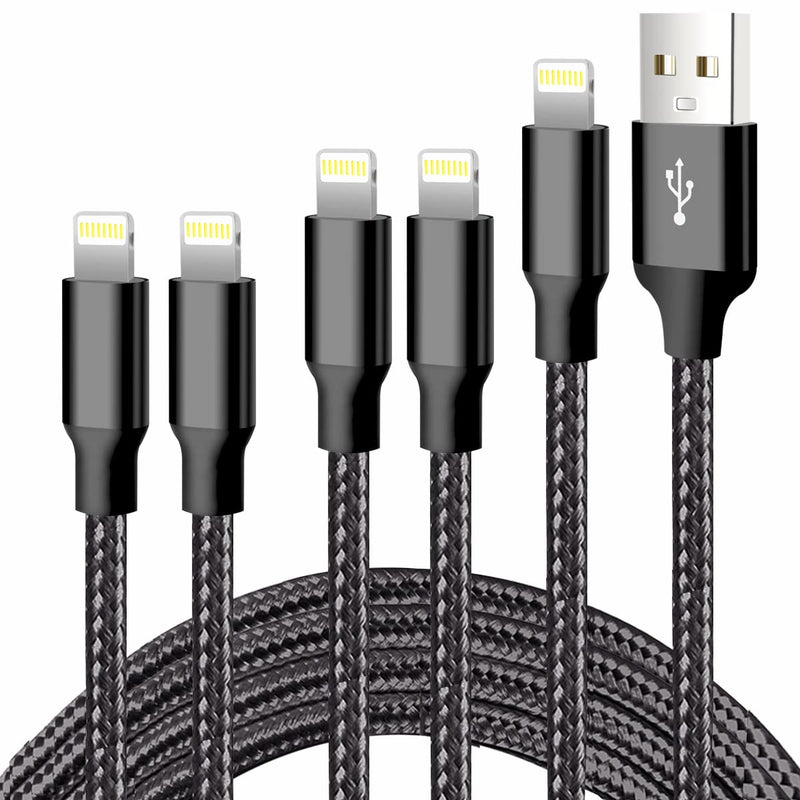 Iphone Charger, 5 Pack 3/3/6/6/10FT Apple Mfi Certified USB Lightning Cable Nylon Braided Fast Charging Cord Compatible for Iphone