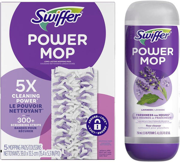 Swiffer Power Mop Refill Pack, Floor Cleaner for Mopping Tile, Vinyl, Laminate, Wood in Home, Bathroom, Kitchen, All Purpose Multi-Surface