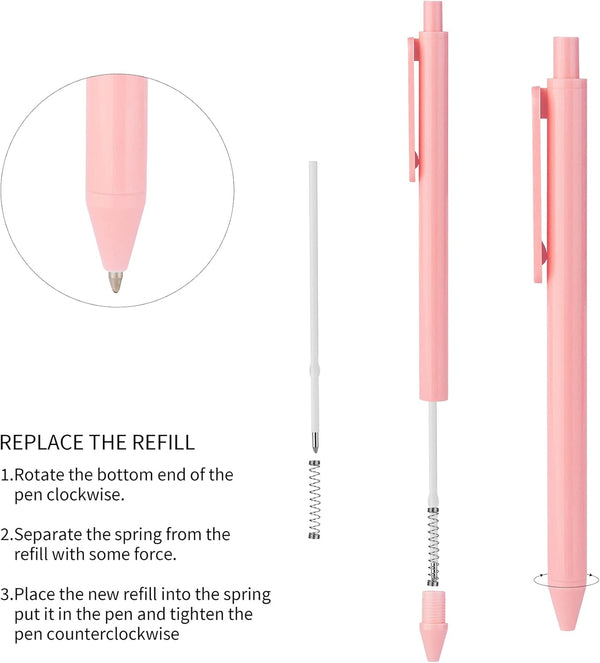 WY WENYUAN 12-Pcs Ballpoint Pens, Comfortable Writing, Pastel Retractable Pretty Journaling, Black Ink Medium Point 1.0 Mm Gift, Cute Office