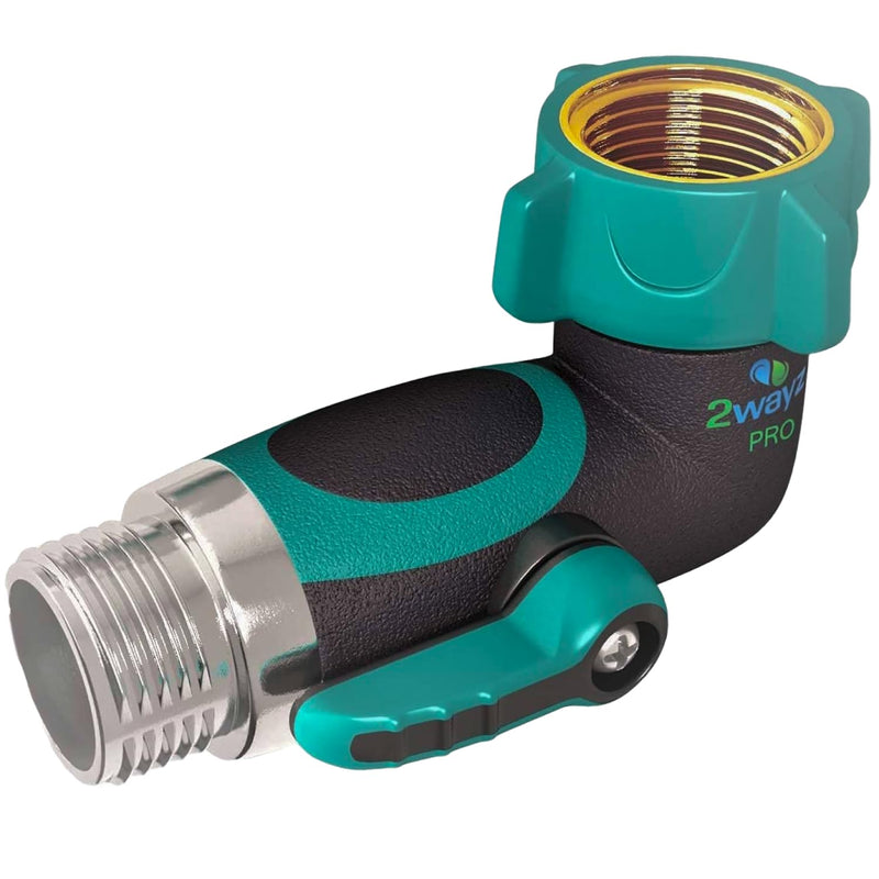2WAYZ 90 Degree Hose Elbow Angle Connector with Shut Off Valve - 2025 Heavy Duty Model, Water Tube Fittings, 90 Degree Elbow with Two Shut Offs,