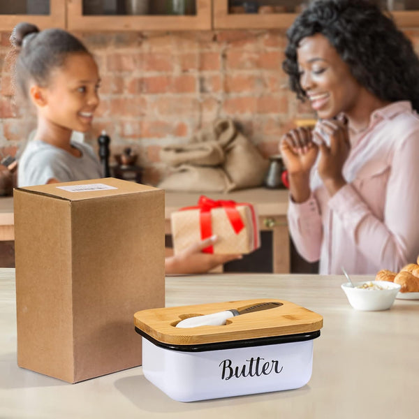LANDNEOO Butter Dish with Lid and Butter Curler Knife - Unbreakable Stainless Steel Keeper Container with Double Silicone Sealing, for Kitchen
