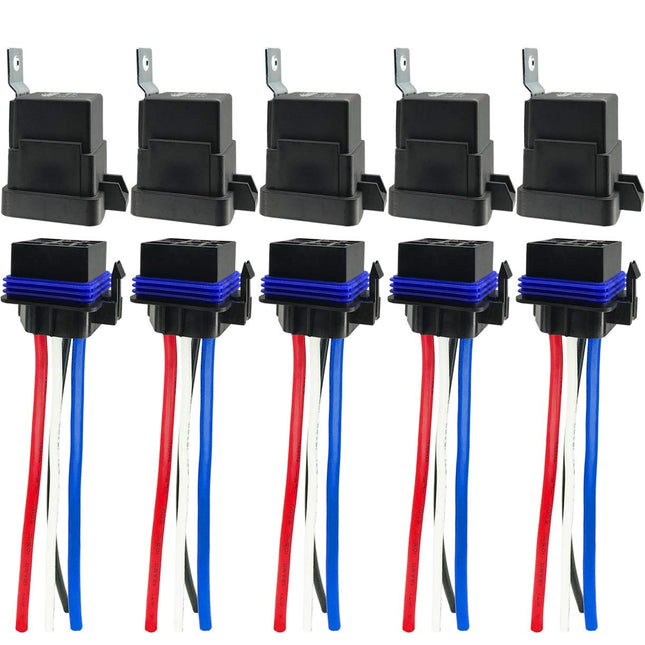 Irhapsody 4-Pin 80/60AMP 12VDC Waterproof Relay with Harness Kit, Heavy Duty 12 AWG Tinned Copper Wires, 5 Pack SPST Aut