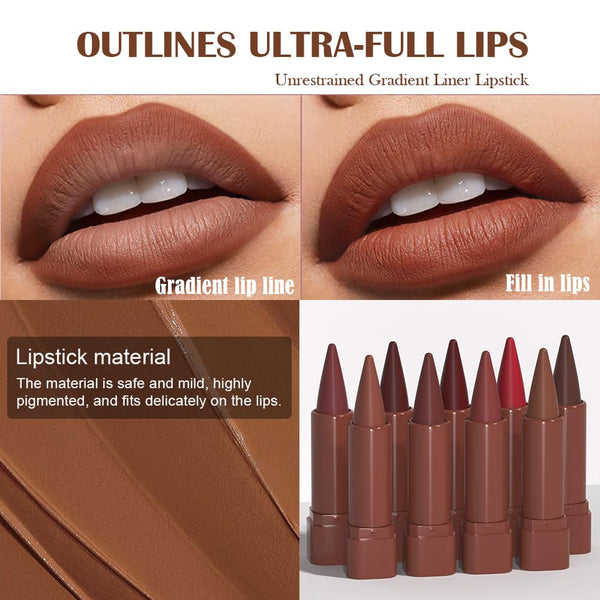 Maroon Gradient Matte Lipstick Crayon Lip Liner Pencil, Flawless Contour Gradual Ombre Effect Lip Pencil, for Women Long Lasting Waterproof Smudge