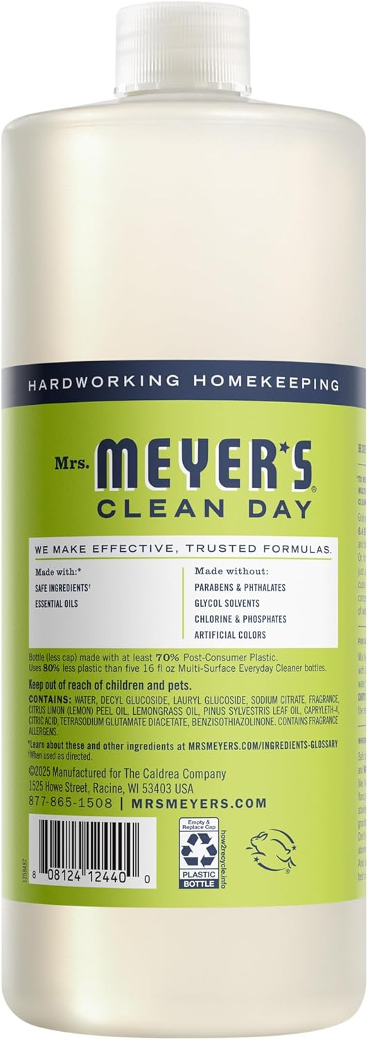 MRS. MEYER'S CLEAN DAY Multi-Surface Cleaner Concentrate, Use to Clean Floors, Tile, Counters, Lemon Verbena, 32 Fl. Oz - Pack of 2