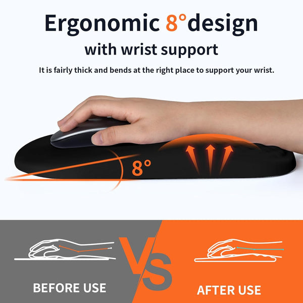 Ergonomic Mouse Pad Wrist Support with Massage Design, Wrist Rest Pain Relief Mousepad with Memory Foam&Non-Slip PU Base, Mouse Pads for Wireless