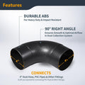 POWERTEC 70105 4" Elbow Dust Hose Connector, Black, 4", 90 Degree Elbow