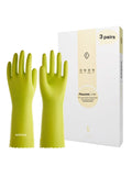LANON 3 Pairs Wahoo Skin-Friendly Cleaning Gloves, Dishwashing Kitchen Gloves with Cotton Flocked Liner, Reusable, Non-Slip, Bud Tender, Medium